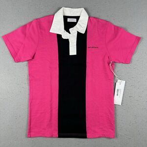 NWT Saturdays NYC Fuschia Black Jake Panelled Short Sleeve Polo Shirt Mens Small